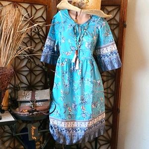 NEW BO HO DRESS LOUNGER MEDIUM MULTI MIDI  FLORAL